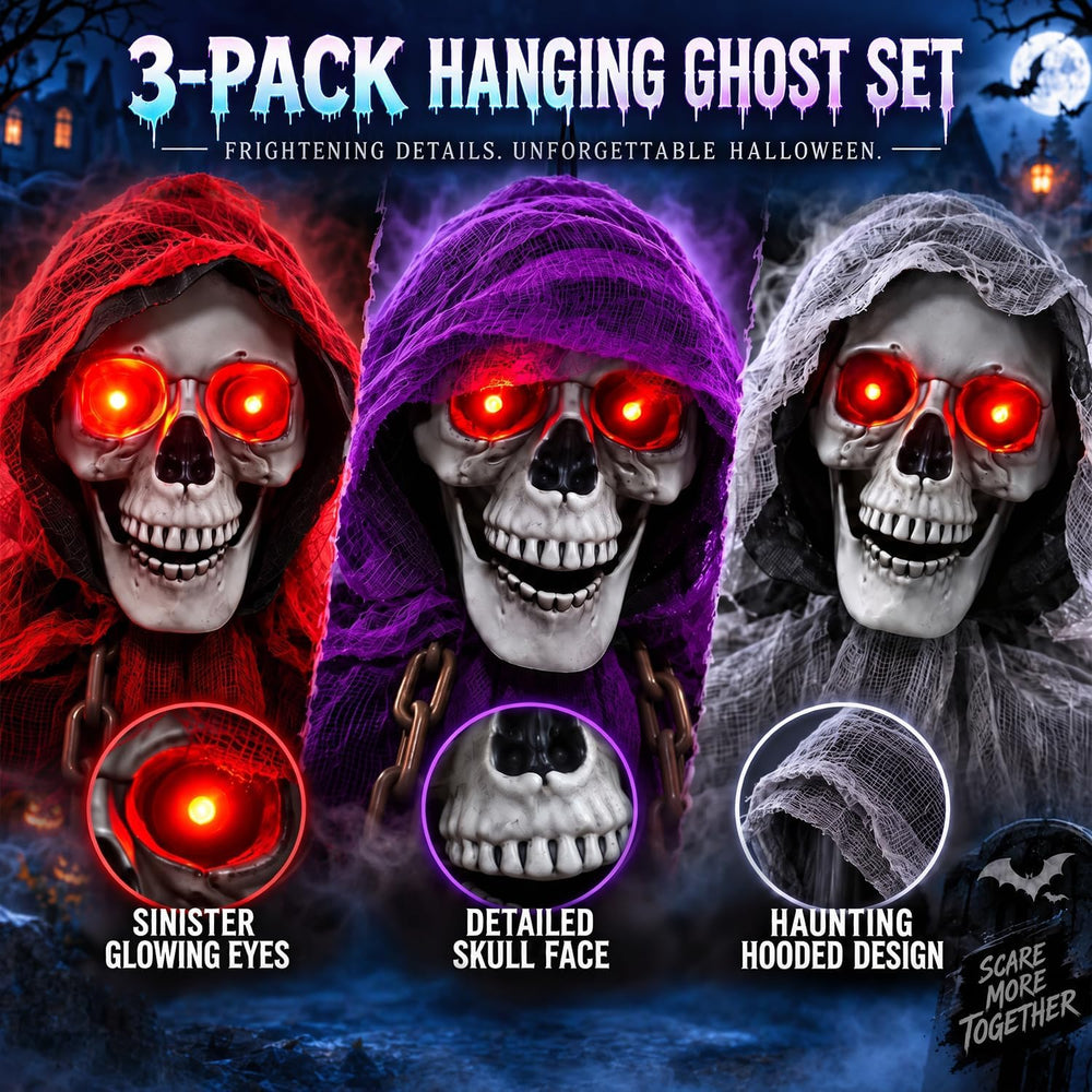 71" Halloween Hanging Skeleton Ghosts with Moving Grabbing Arm, Scary So...