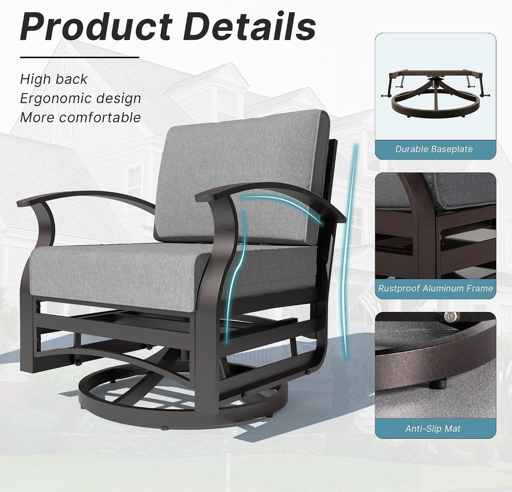 Kurapika 3 Pieces Patio Furniture Set, Outdoor Aluminum Rocking Chair, Patio ...