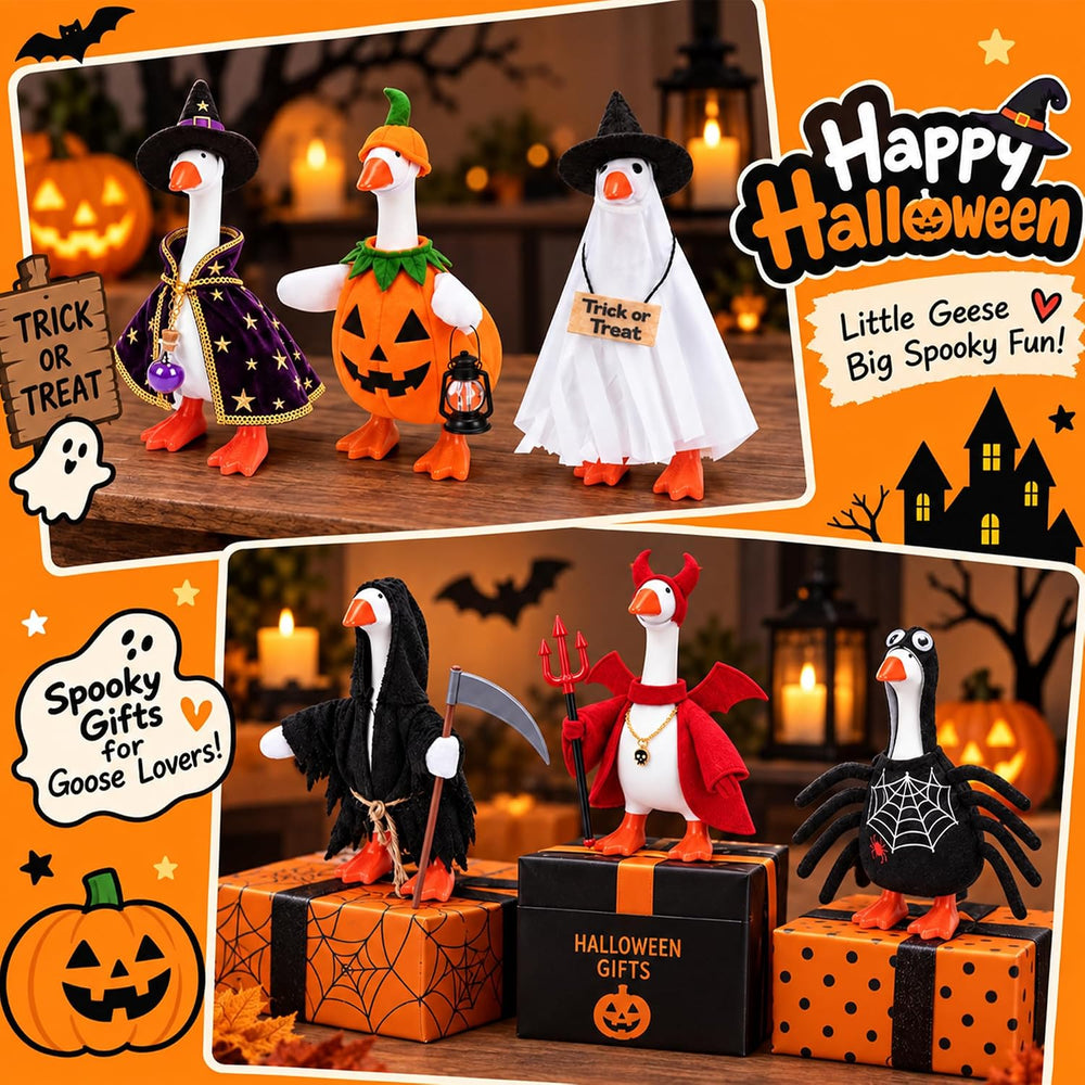 7 Inch Mini Desk Goose Statue with 6 Sets Halloween Outfits