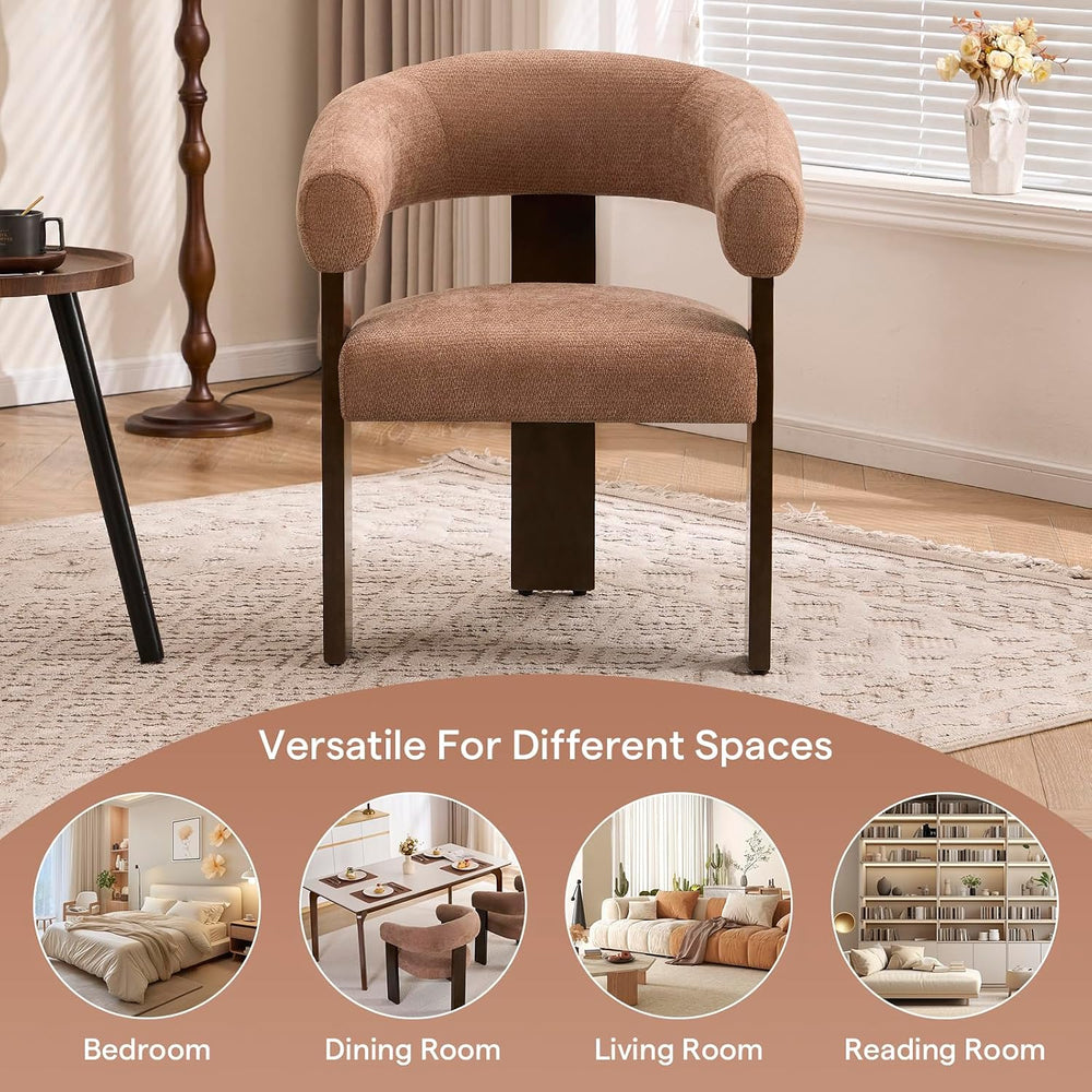 Accent Chairs Set of 2, Barrel Armchair, U-Shaped Backrest, Brown