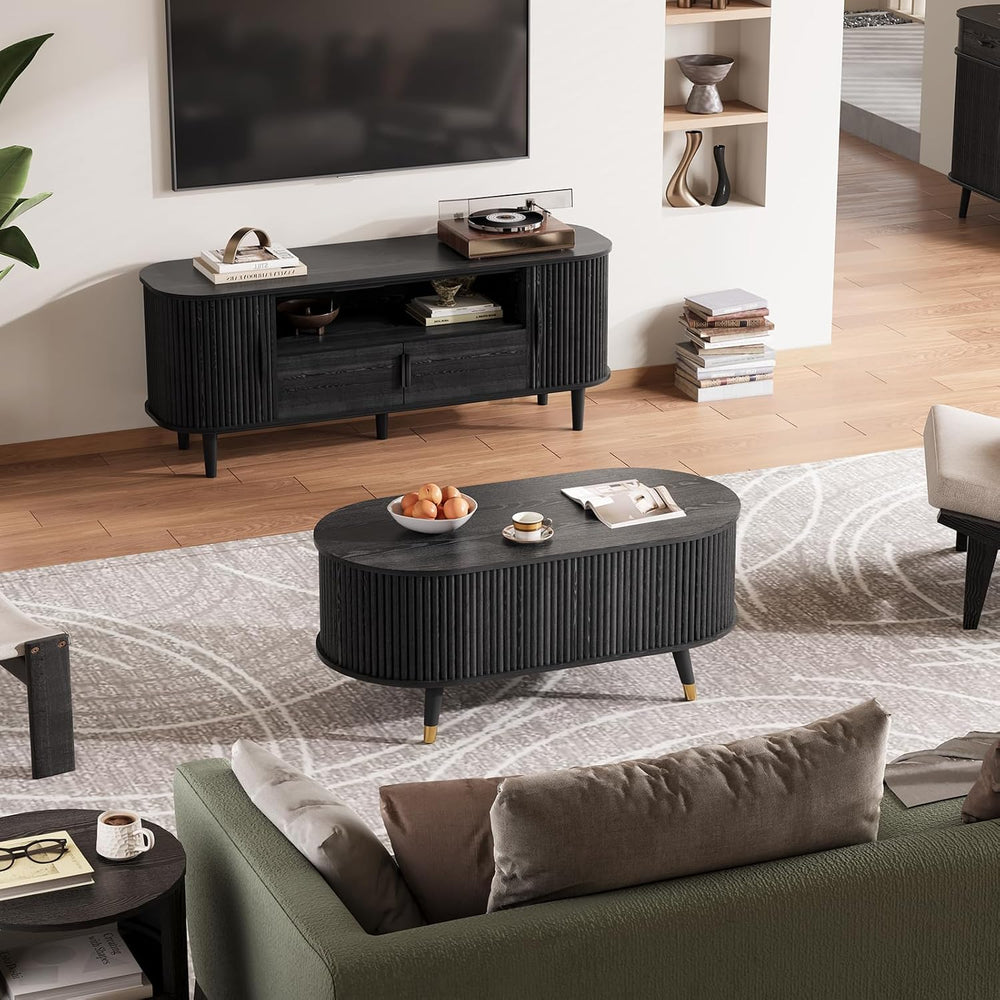 JOINICE Oval Lift Top Coffee Table with Storage for Living Room,42.5",Black