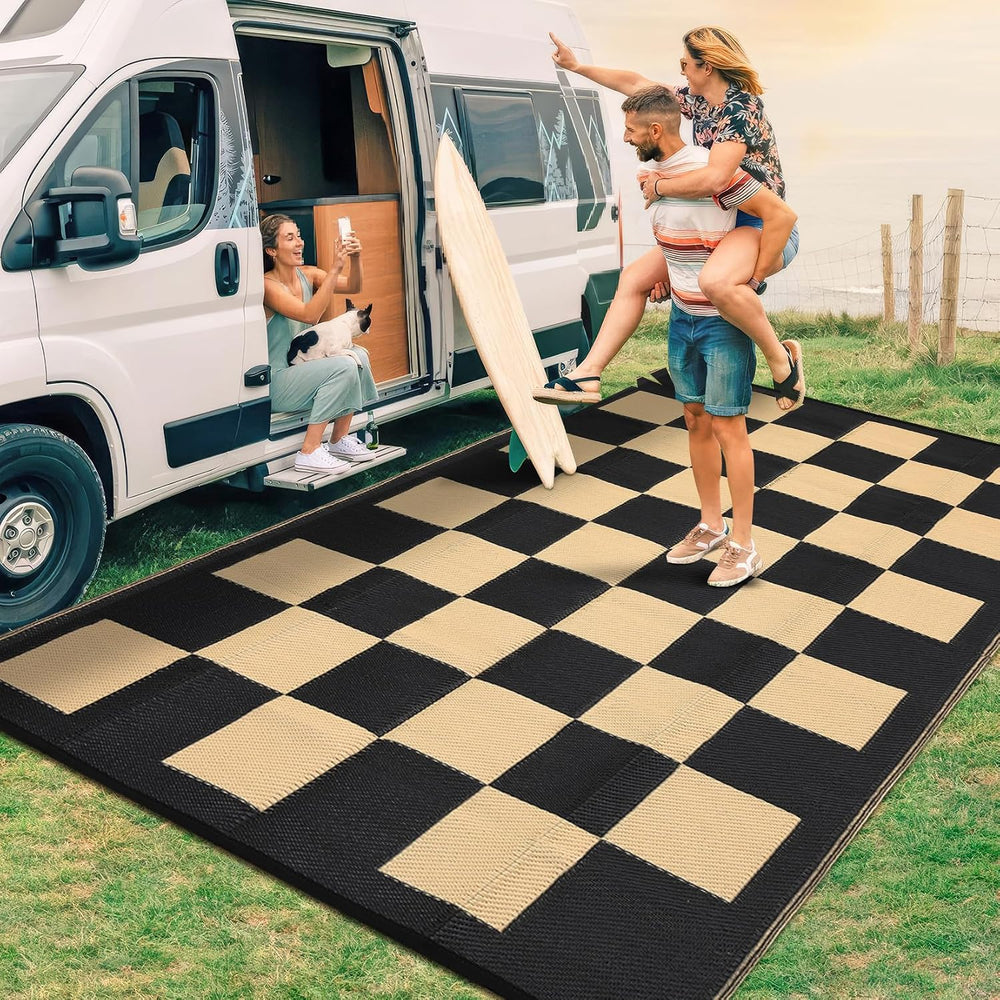 GarveeHome Outdoor Rug 5 x 8 Waterproof Modern Checkboard Plastic Straw Rug, ...