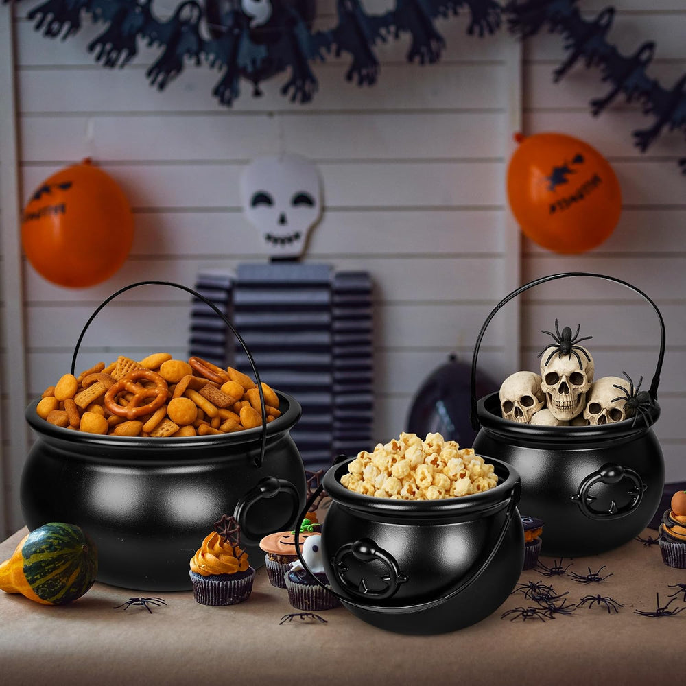 3 PCS Halloween Cauldron, Black Plastic Witch Cauldron Pots for Party Decor