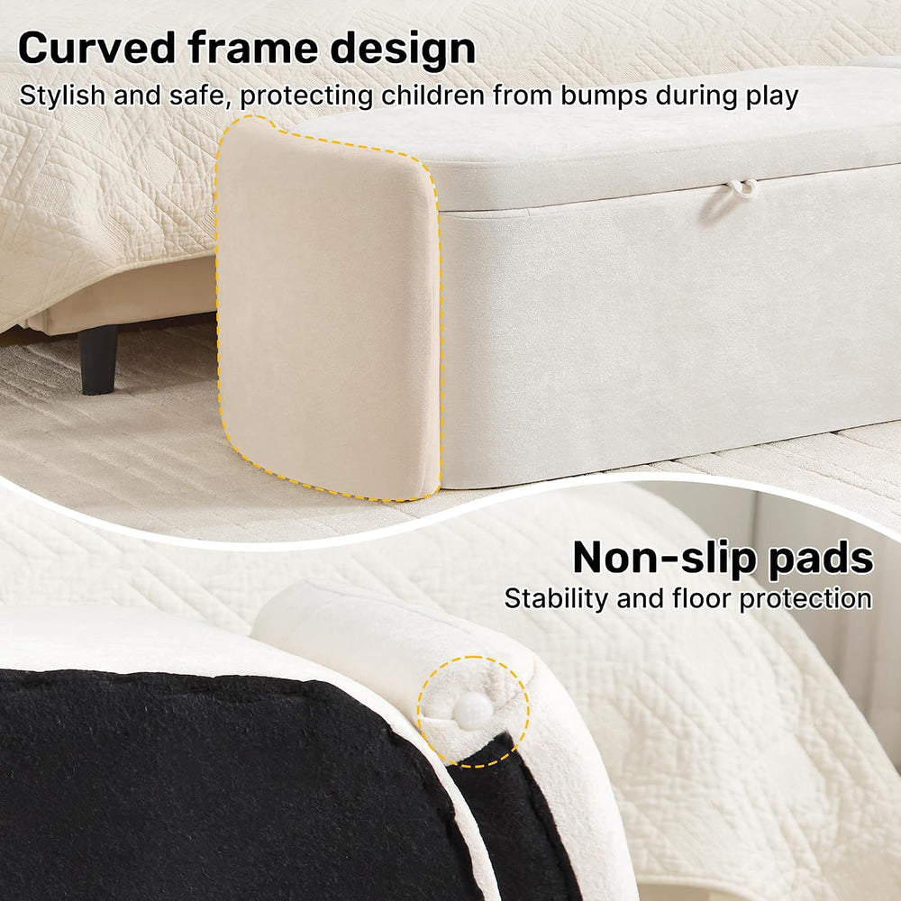 Oval Ottoman Bench with 20 Gal Storage Space Upholstered Chenille Seating End...