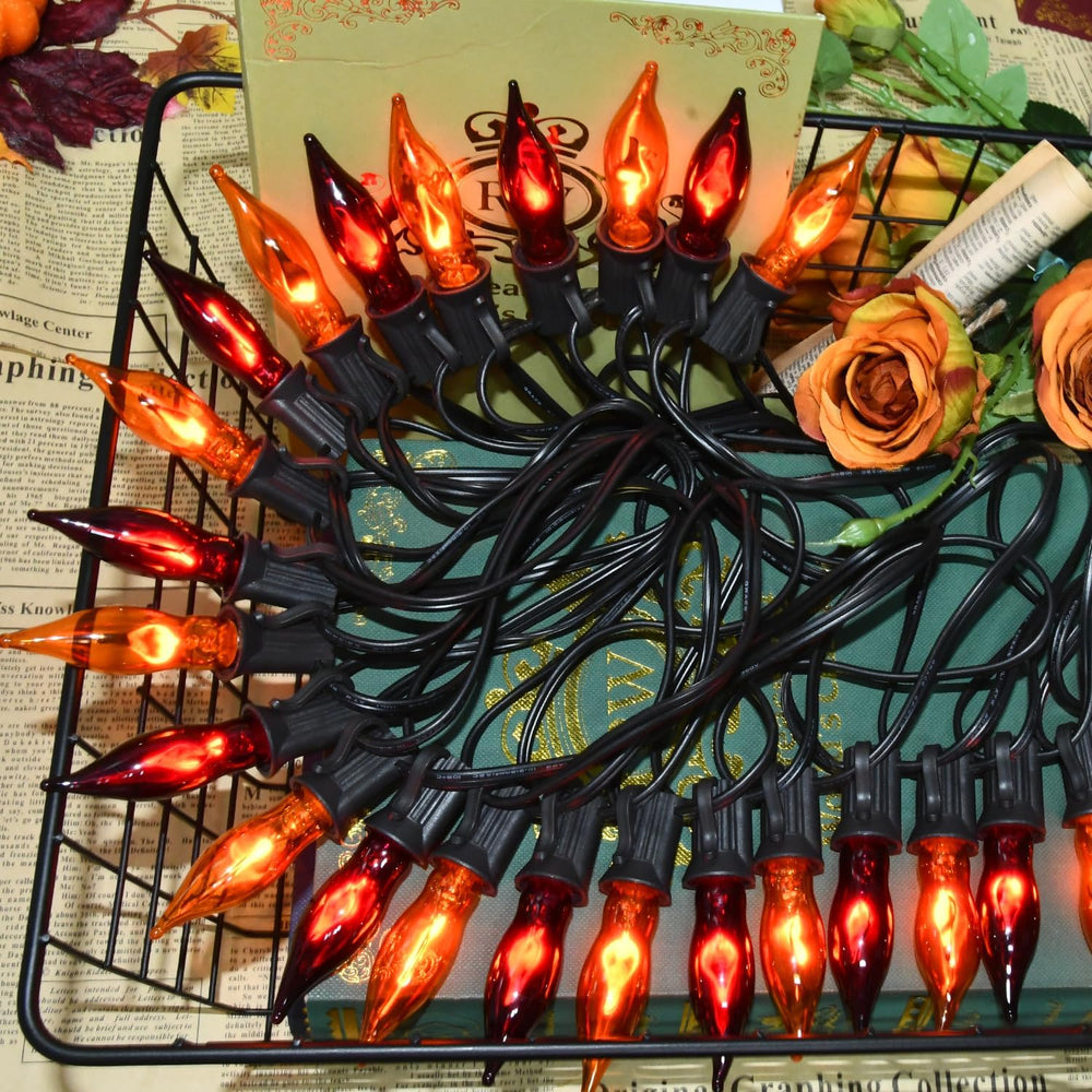 27.8Ft Orange and Purple Halloween Lights Flame String Lights, Spooky Flicker...