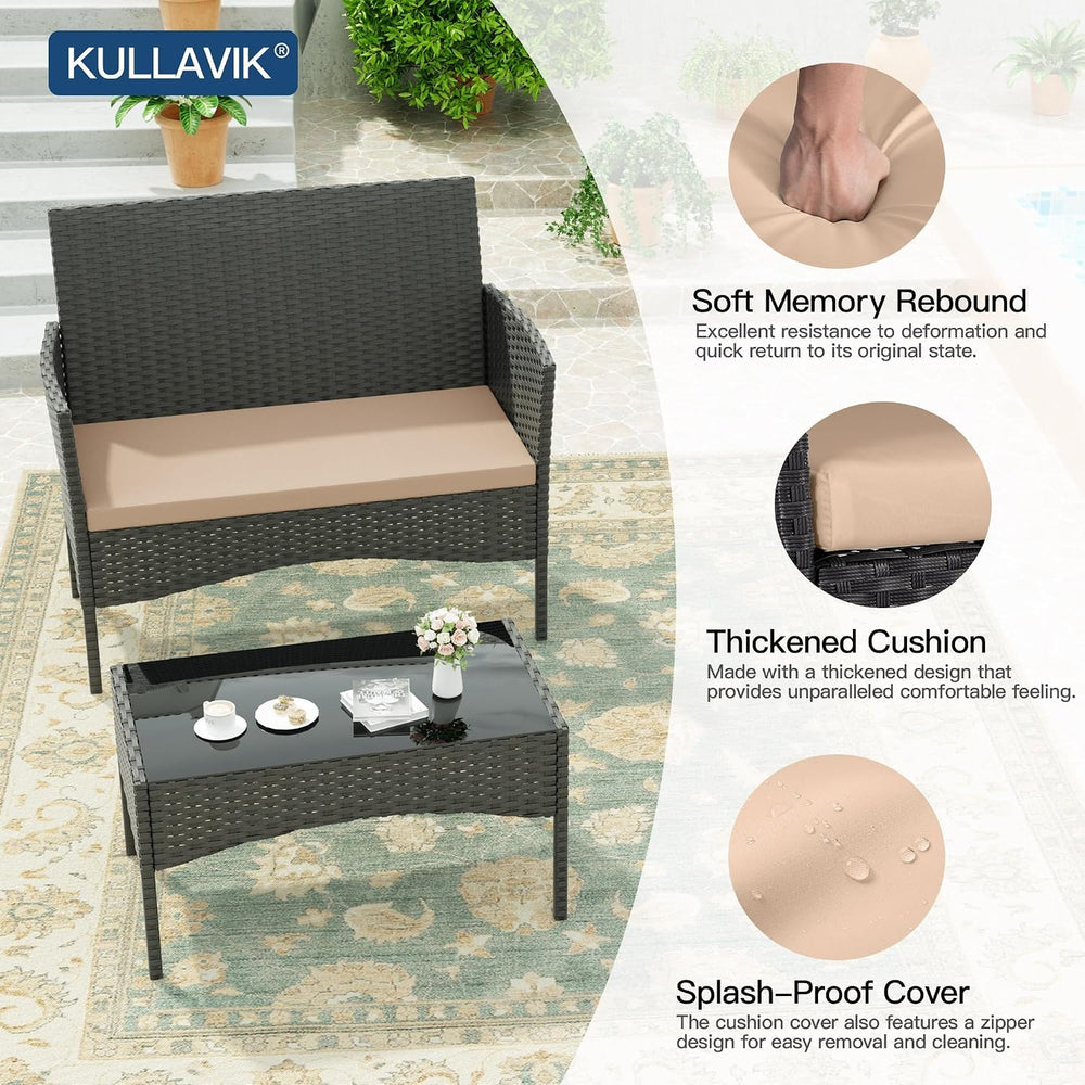 Kullavik 4 Piece Outdoor Patio Furniture Set, PE Wicker Rattan Chairs