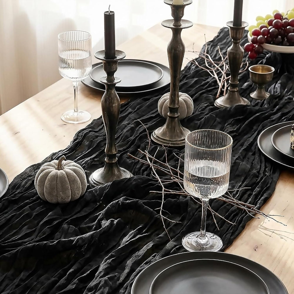 6 Pack Halloween Black Cheesecloth Table Runner Boho Gauze Home Decor