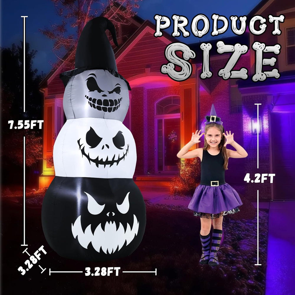7.6ft Halloween Inflatables Pumpkin Ghost Tower Outdoor Decoration