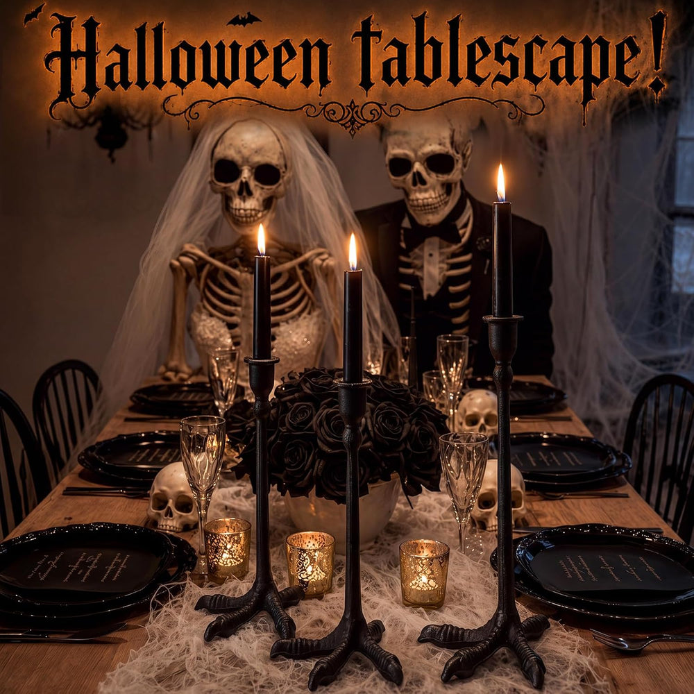 3 Set Claw Foot Candlestick Holders, Halloween Decor, Gothic, Black
