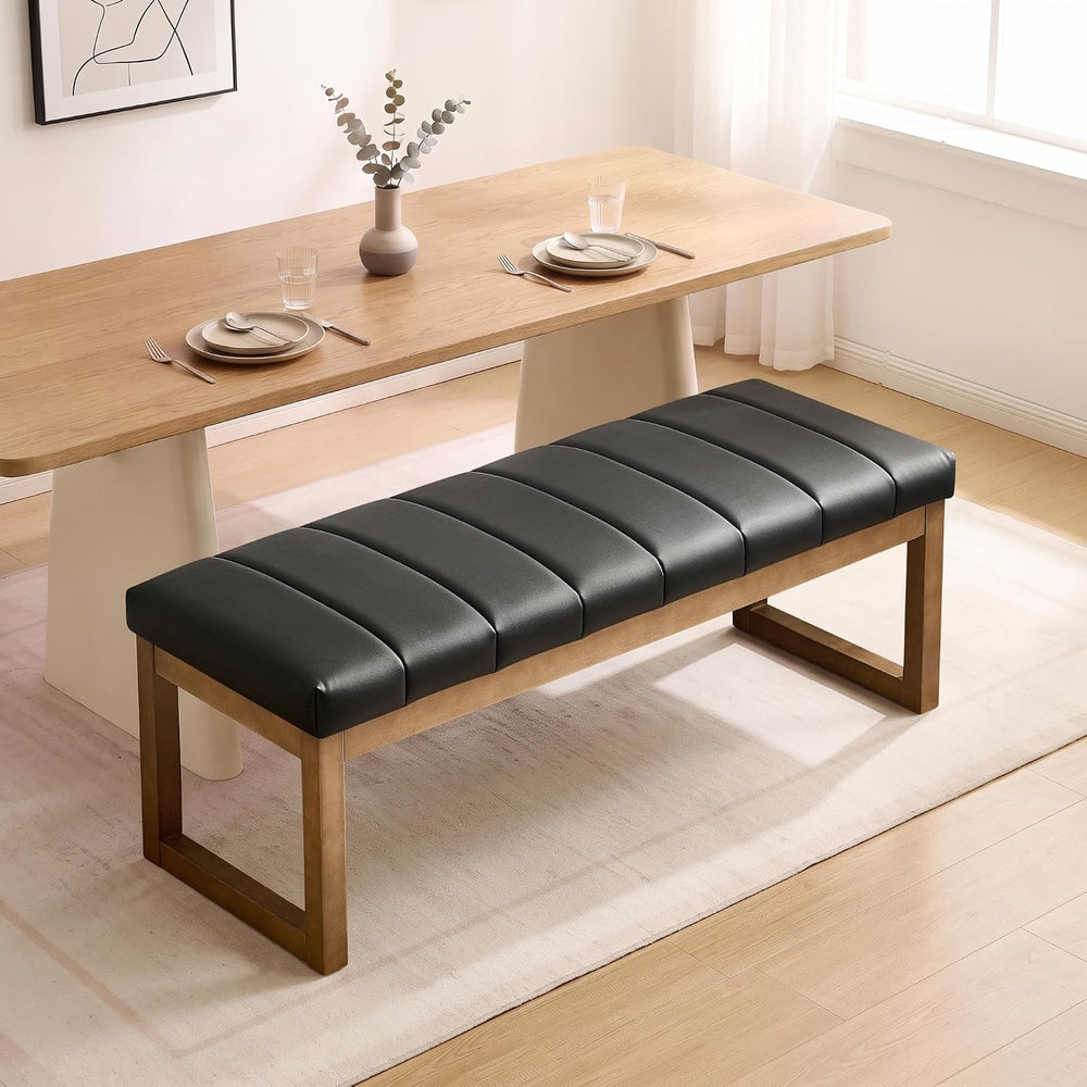 52.7" Bedroom Bench for End of Bed, Faux Leather Entryway Bench (Black-PU)