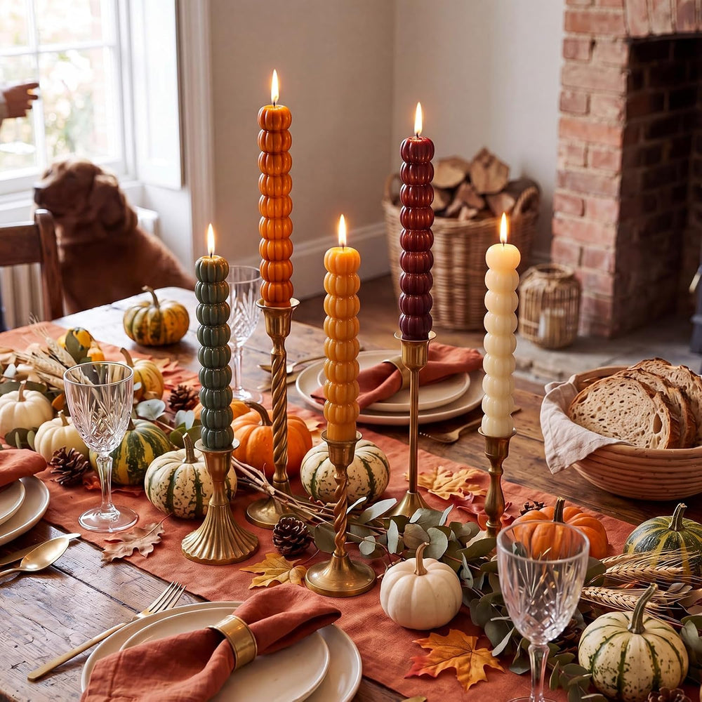 Conelist 5 Pcs Pumpkin Taper Candles Autumn Halloween Gifts, Multicolor
