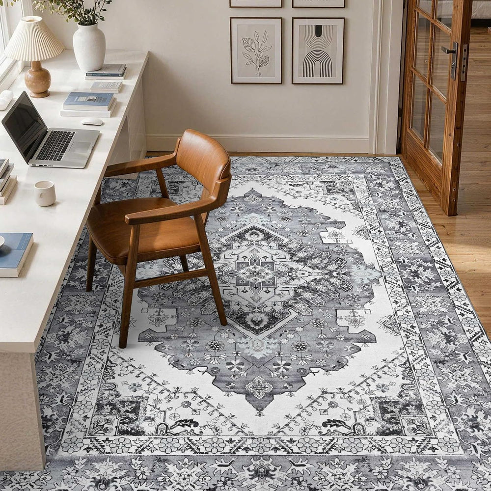 YOH 8x10 Ft Vintage Washable Area Rug for Living Bedroom (Grey)