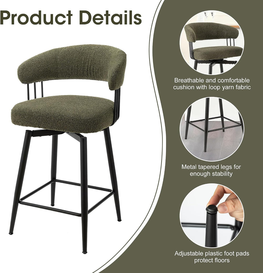Glitzhome Swivel Counter Height Bar Stools Set of 2, 26.25”H Upholstered Fabr...