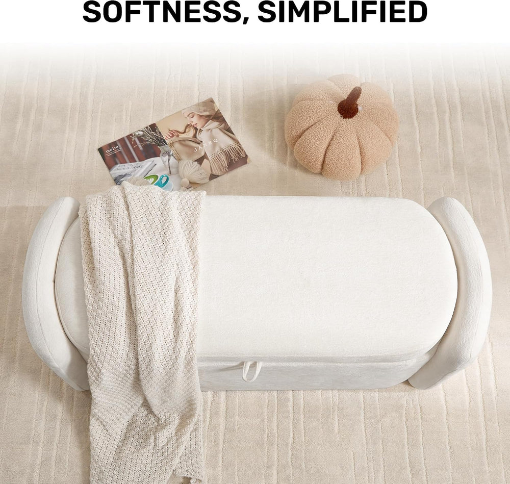 Oval Ottoman Bench with 20 Gal Storage Space Upholstered Chenille Seating End...