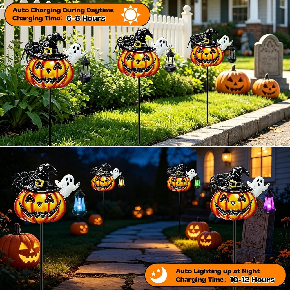 VOOKRY 2 Pack Halloween Pumpkin Lights Outdoor,Metal Pumpkin Stake &Lantern