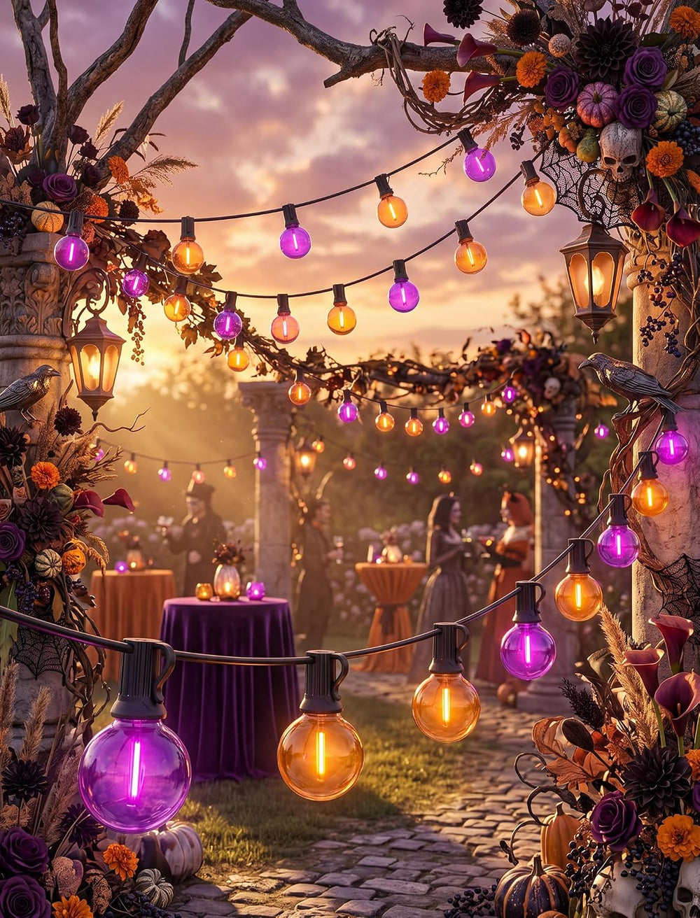 25FT G40 LED Outdoor Halloween String Lights, Orange and Purple Halloween Dec...
