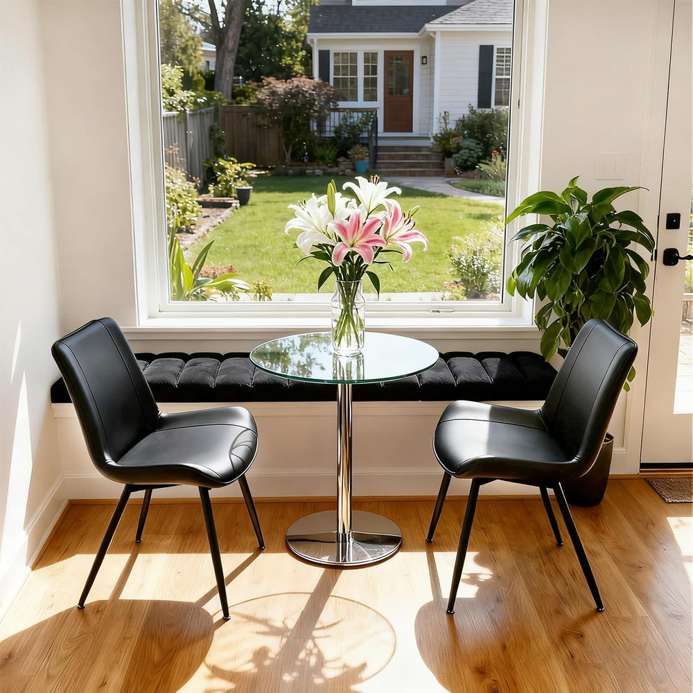 Dining Chairs Set of 2, PU Leather Armless with Metal Legs Black