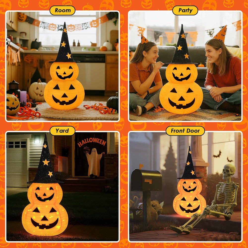 3FT Pumpkin Halloween Decorations Outdoor, 8 Modes Battery Operated Pumpkin D...