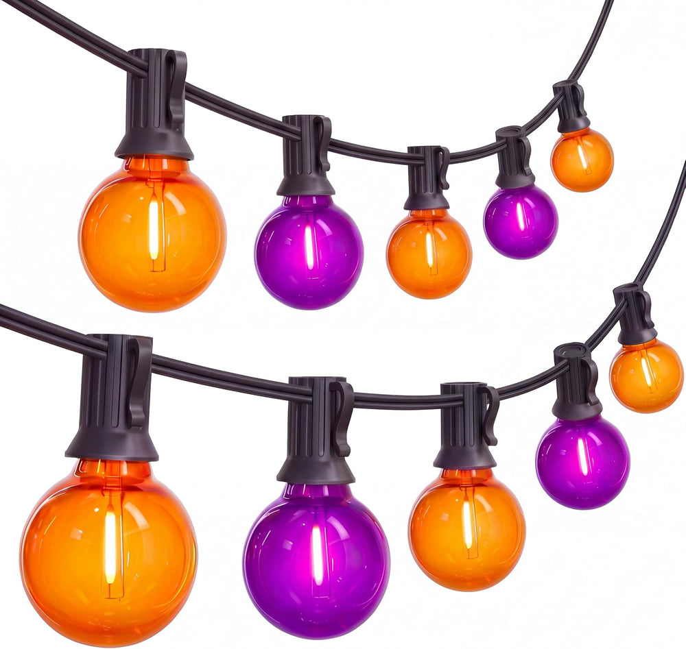 SUNSGNE 25FT G40 LED Outdoor Orange and Purple Halloween String Lights