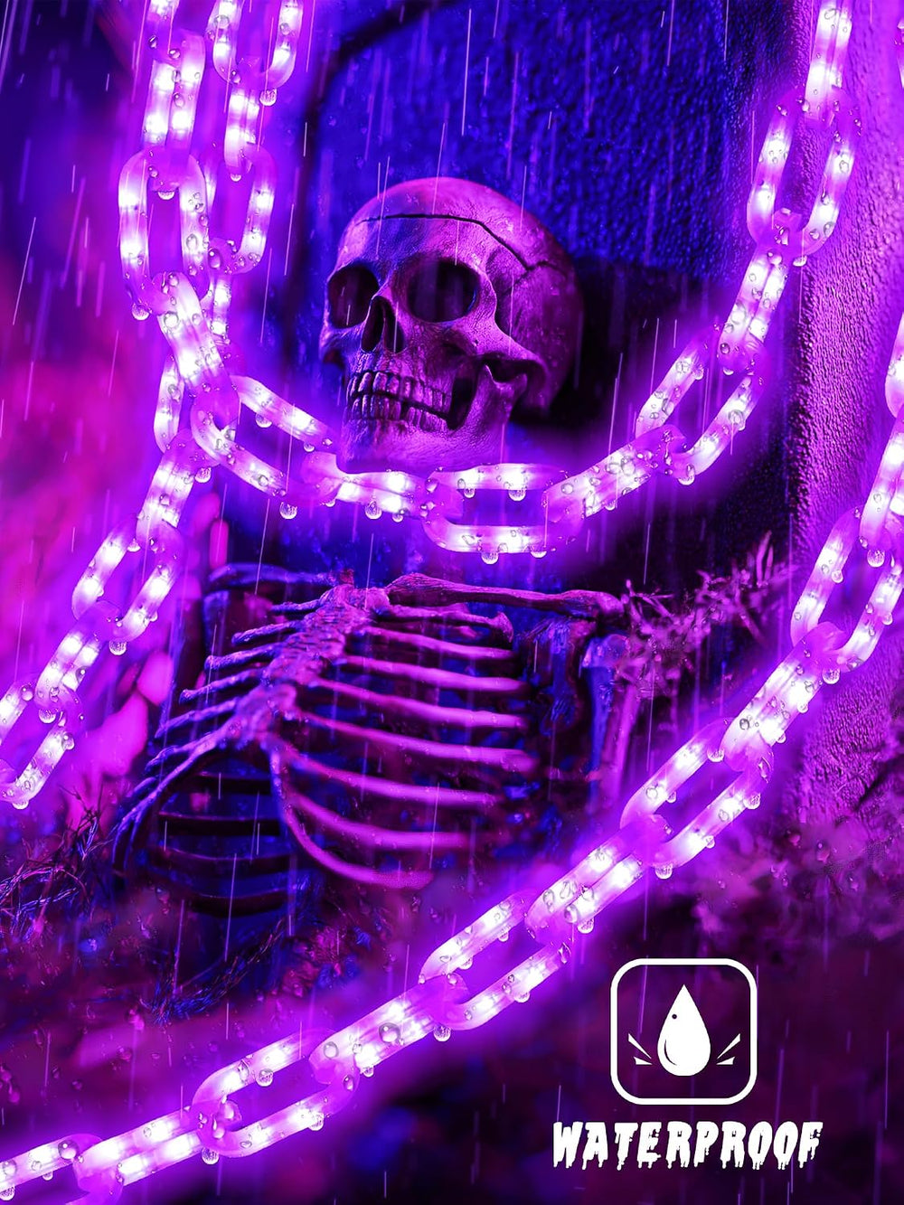 Solar Halloween Chain Lights 10 FT 160 LED Purple Light-Up Plastic 8 Modes