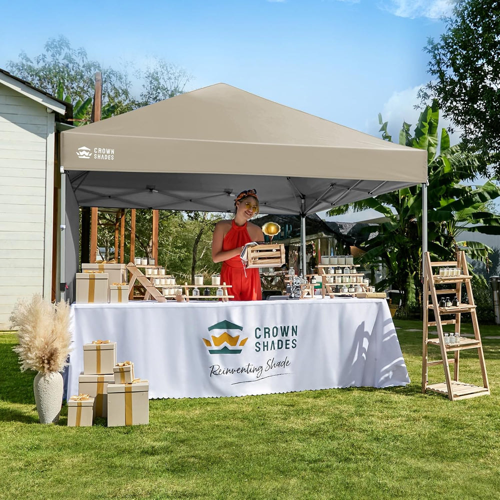 CROWN SHADES 8x8 Pop Up Canopy with 1 Side Wall, Beach Canopy Tent, Beige
