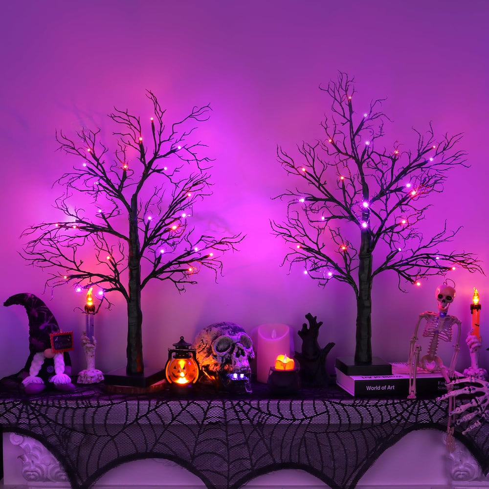 2 Pack 24 Inch Spooky Black Halloween Tree Decorations for Indoor Home Table,...