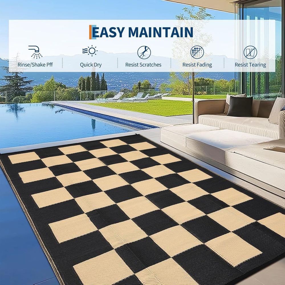 GarveeHome Outdoor Rug 5 x 8 Waterproof Modern Checkboard Plastic Straw Rug, ...