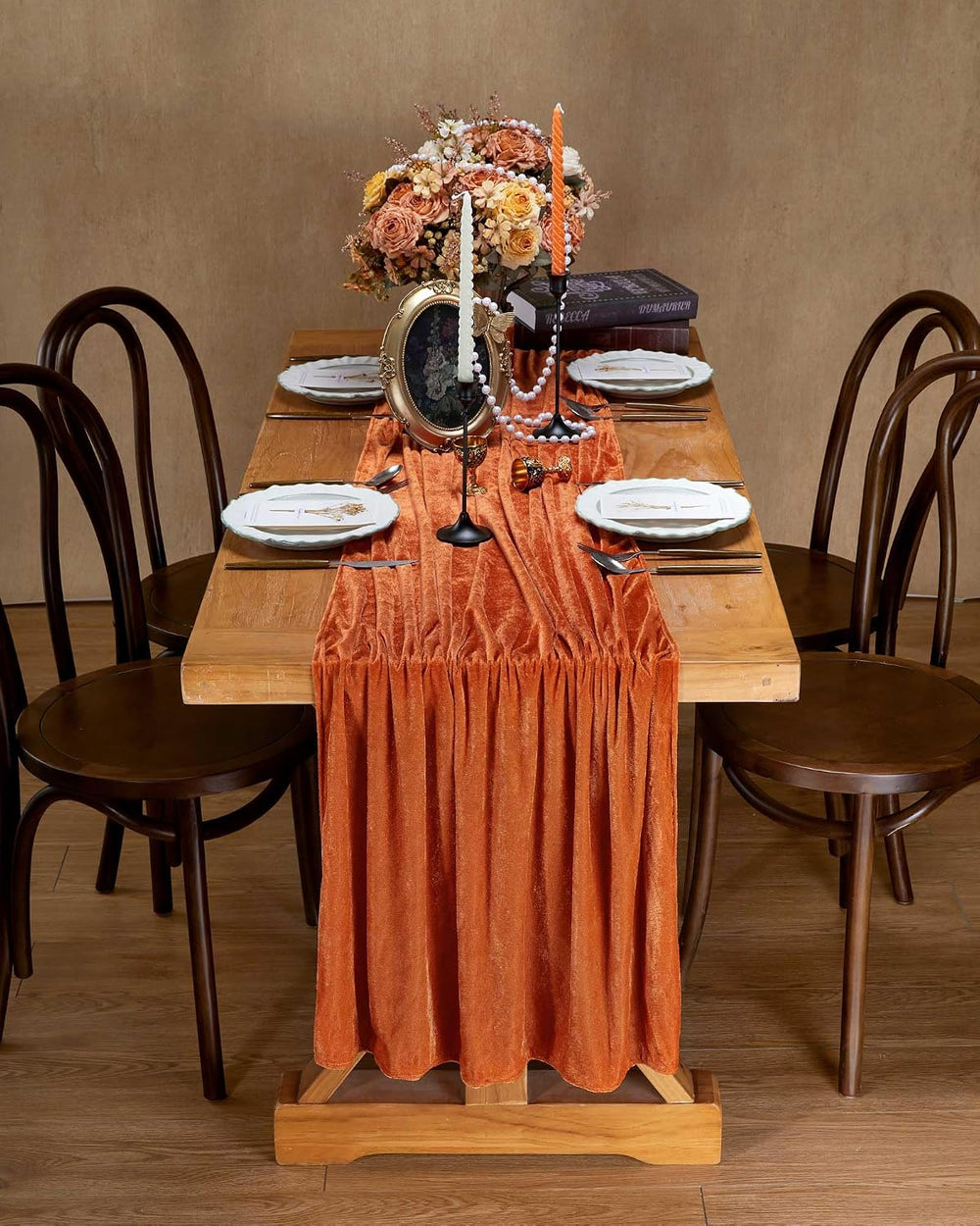 Orange Velvet Table Runner 29 x 120 Inches Fall Halloween Runners