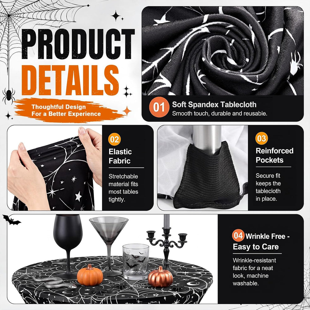 4 Pack Halloween Cocktail Tablecloth, Round High Top Table Covers