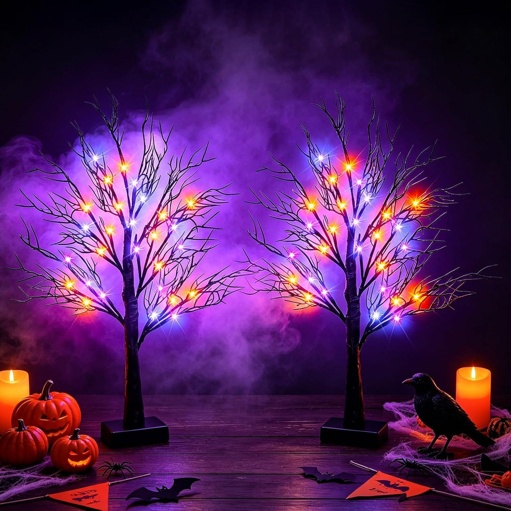 Halloween Decorations Indoor, 2 Pack 26 Inch Black Halloween Tree Set, 56 Ora...
