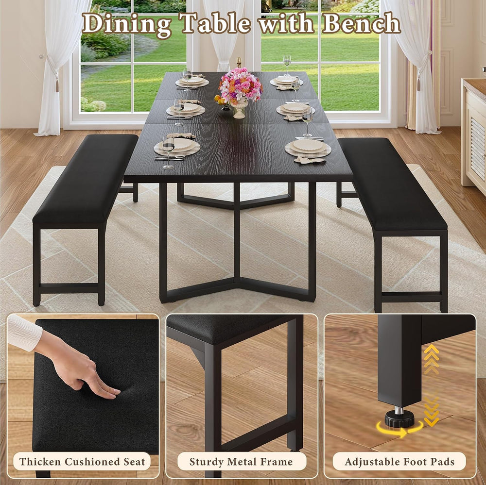 HUAHUU 63" Extendable Dining Table Set for 4-6, Kitchen Table with 2 Uph...