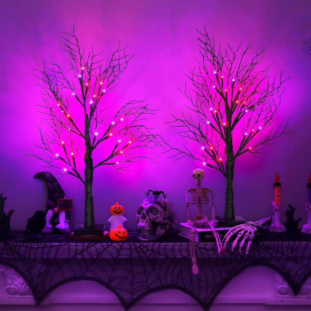 2 Pack 24 Inch Spooky Black Halloween Tree Decorations for Indoor Home Table,...