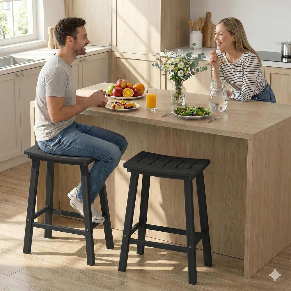 Outdoor Bar Stools Set of 2, 24" HDPE Counter Height Chairs