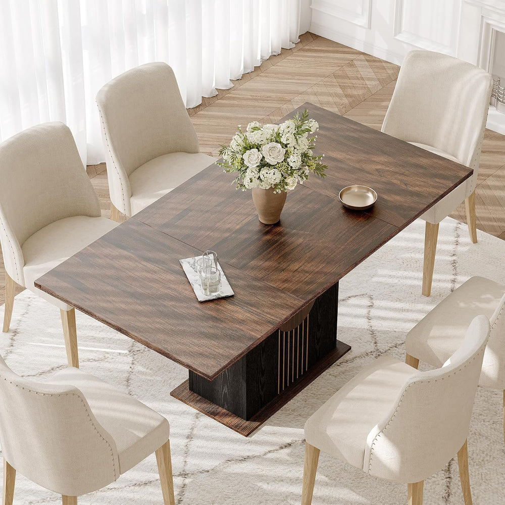 LITTLE TREE Rectangle Dining Table, Modern Kitchen Table Set for 6, Wooden Fu...