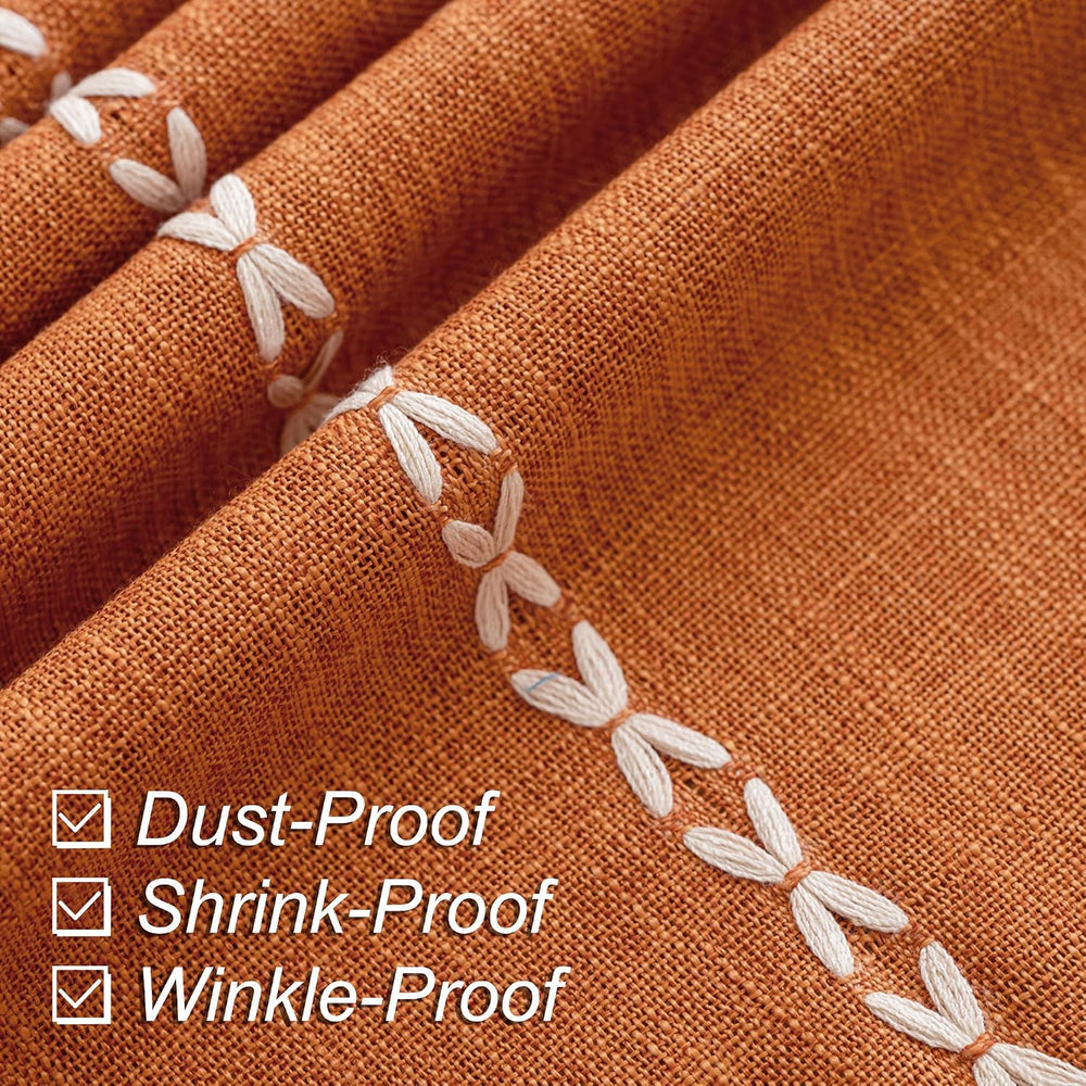 Burnt Orange Linen Rectangle Table Cloth with Tassel Farmhouse Burlap Tablecl...