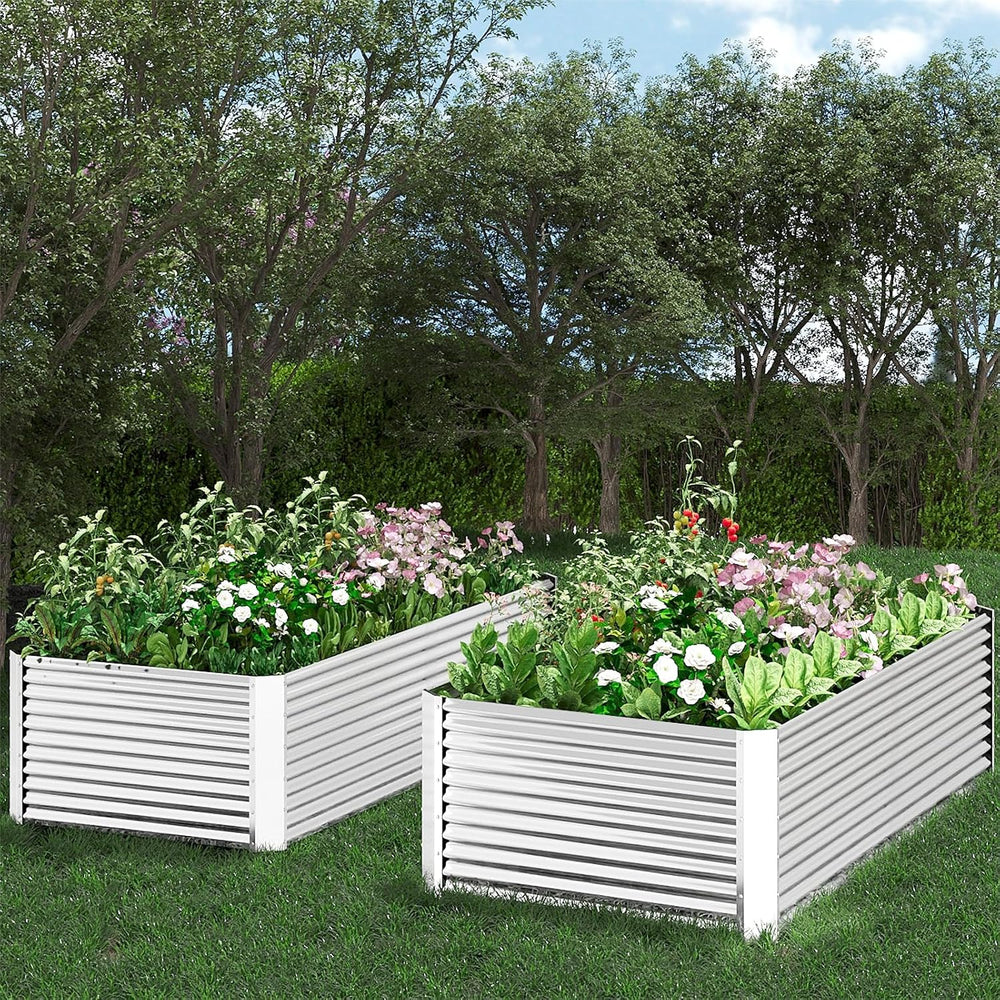 2pcs Tall Galvanized Raised Garden Bed Outdoor,Steel Garden Bed for Vegetable...