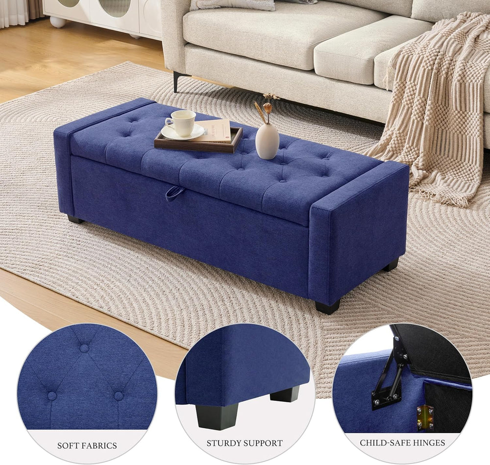 Huatean Home 48" Ottoman with Storage, Blue Storage Ottoman Bench