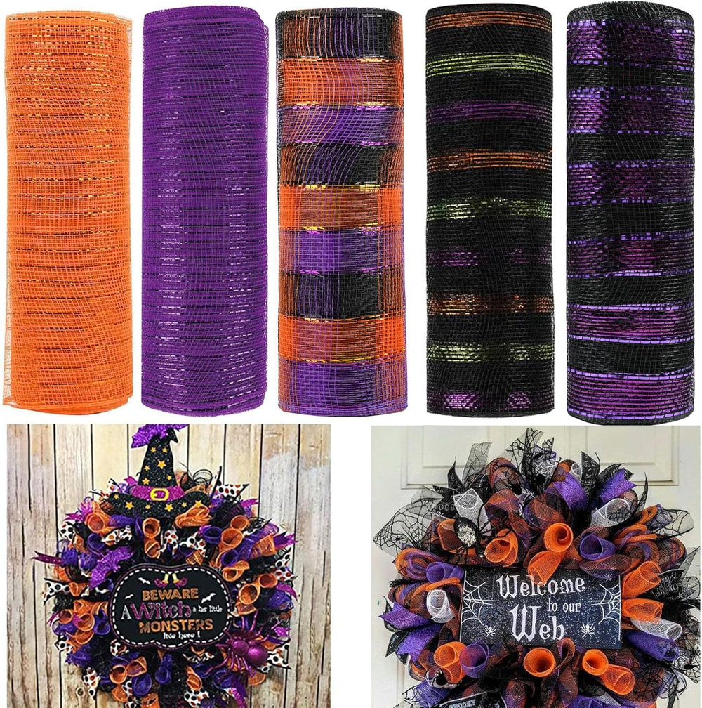 5 Rolls Halloween Deco Mesh Ribbon for Wreaths Crafts Supplies