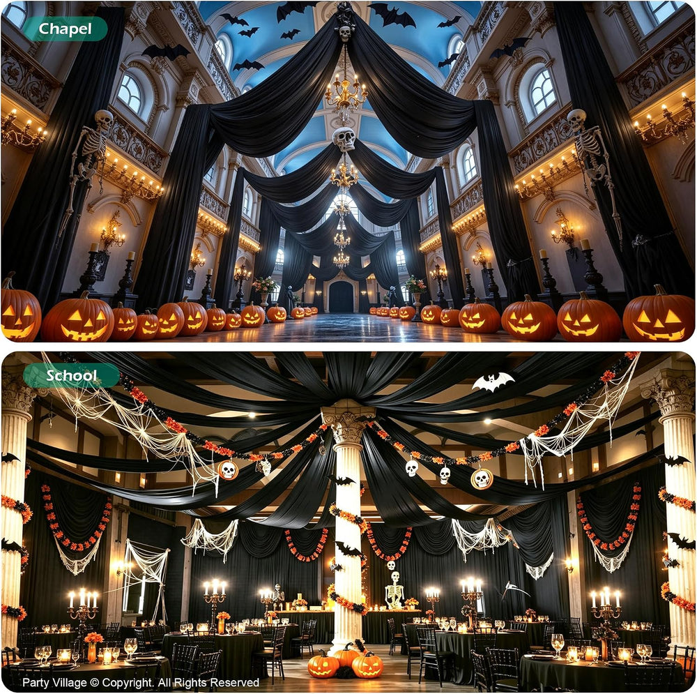 12 Panels 5ft(W) x 20ft(L) Black Ceiling Drapes for Halloween Parties