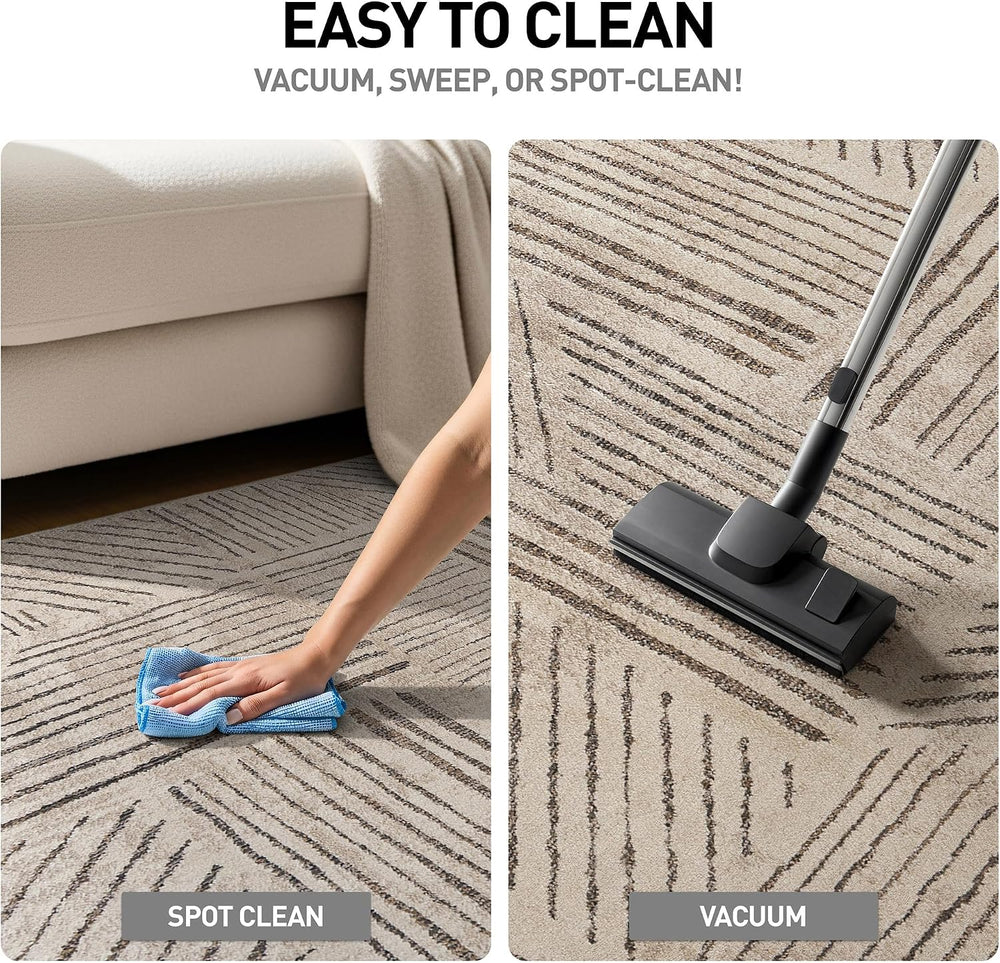 Rugshop Modern High-Low Patchwork Geometric Area Rug Indoor Cream 4' x 6&...
