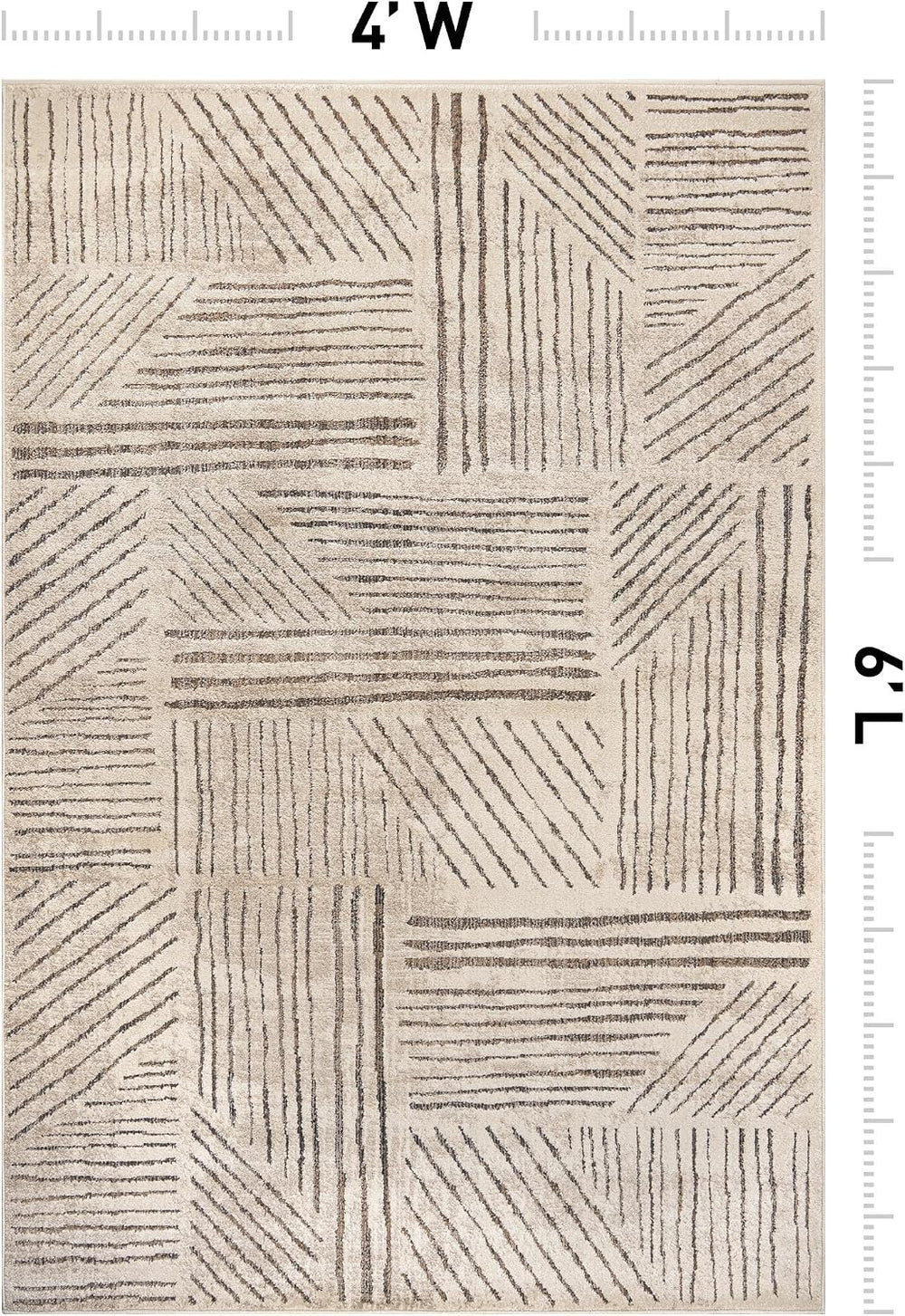 Rugshop Modern High-Low Patchwork Geometric Area Rug Indoor Cream 4' x 6&...