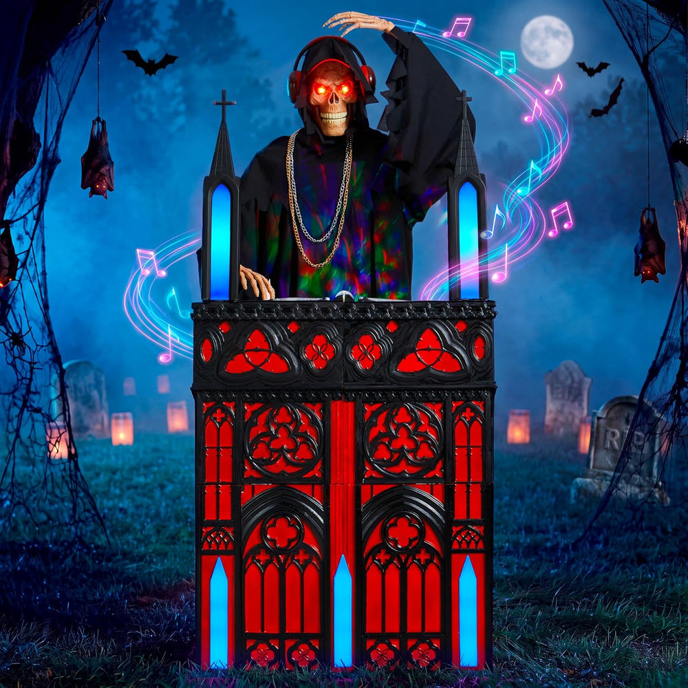 JOYIN 6ft Halloween Animatronic DJ Reaper Decorations, Outdoor Life-Size Goth...