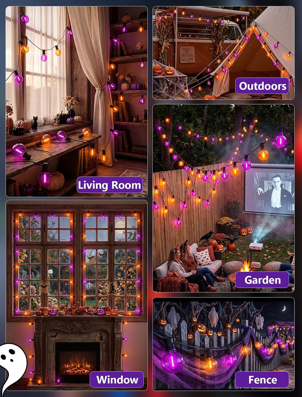 25FT G40 LED Outdoor Halloween String Lights, Orange and Purple Halloween Dec...