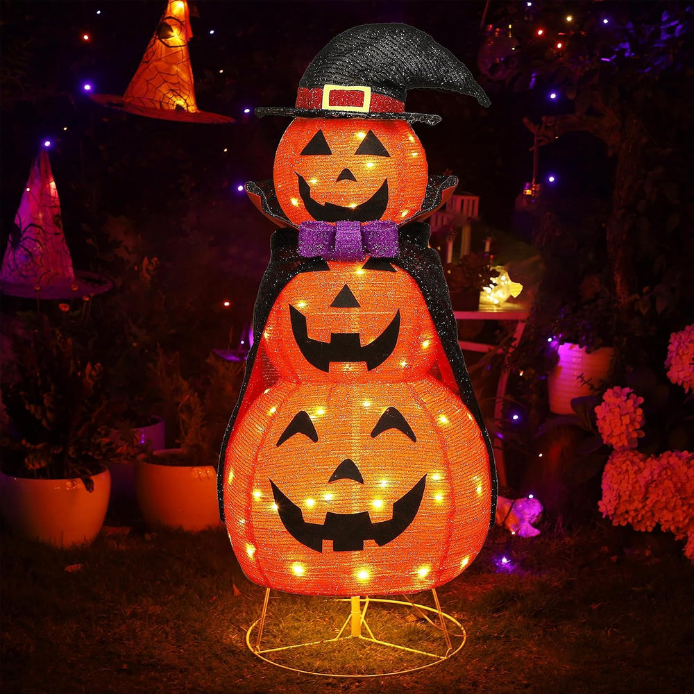 Lulu Home 3.5FT Light Up Halloween Decoration, Collapsible Stacked Pumpkins