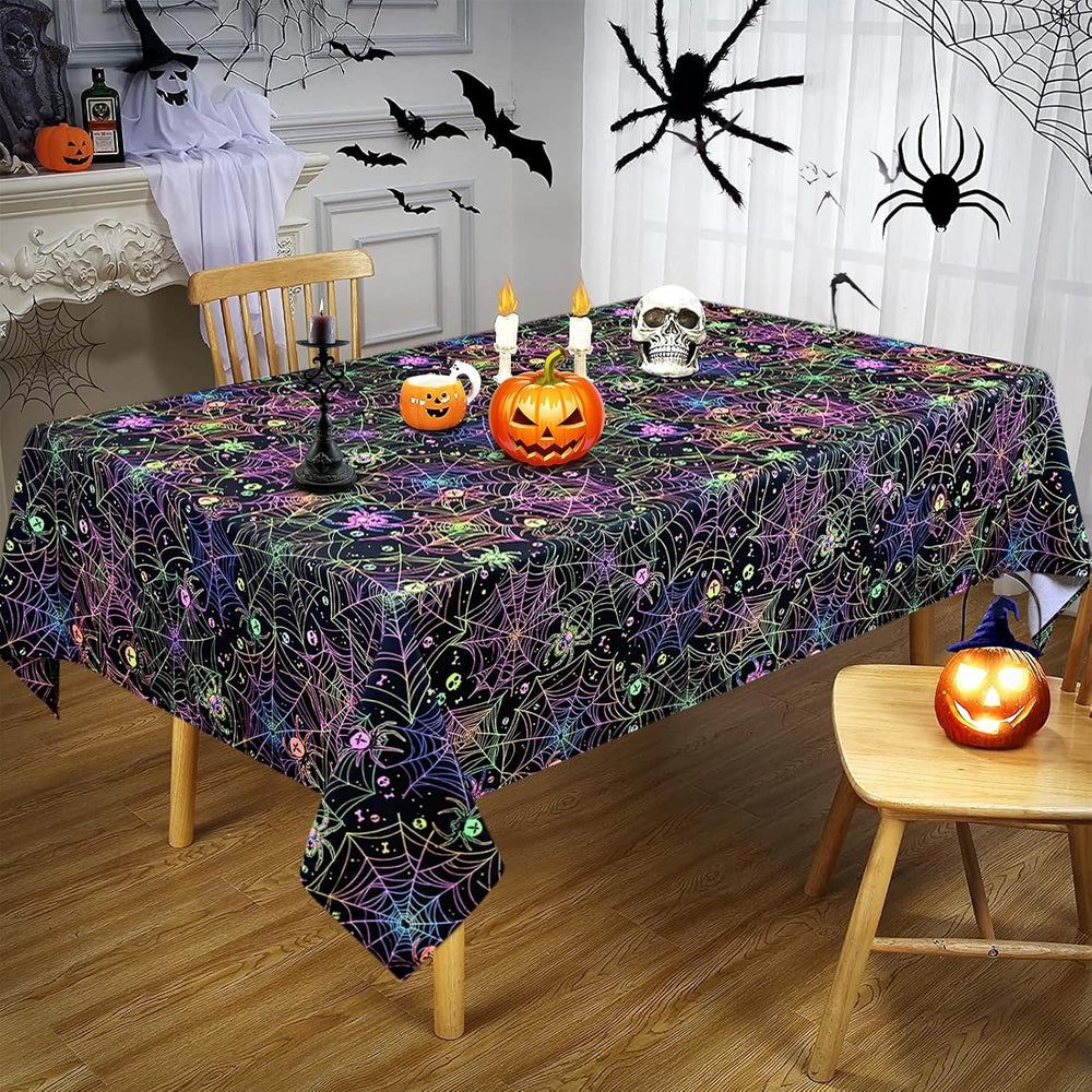 FRAMICS Halloween Tablecloth, Blacklight Table Cloth, Black Spider Web Table ...