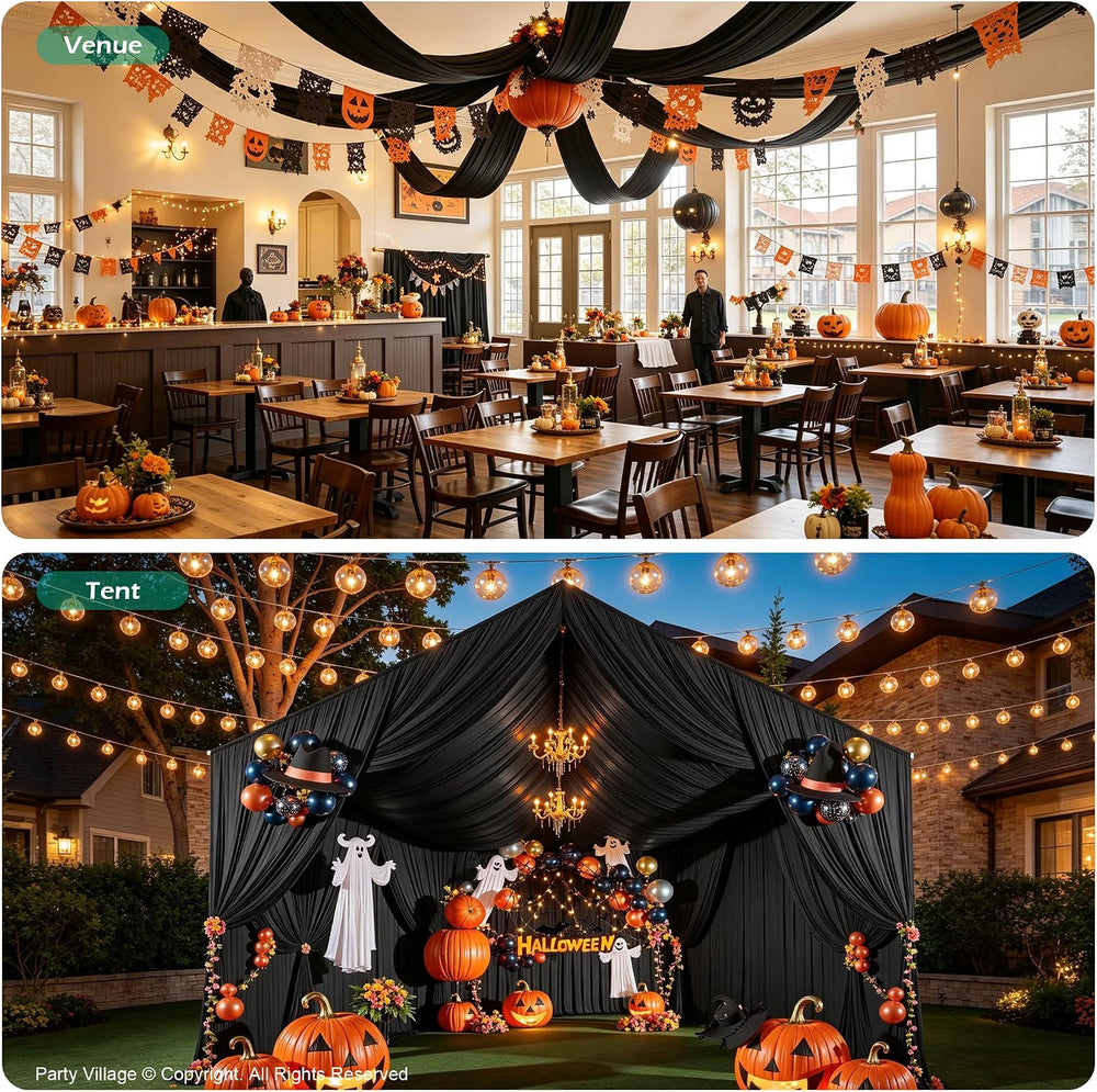 4 Panels 5ft(W) x 20ft(L) Black Ceiling Drapes for Halloween Parties