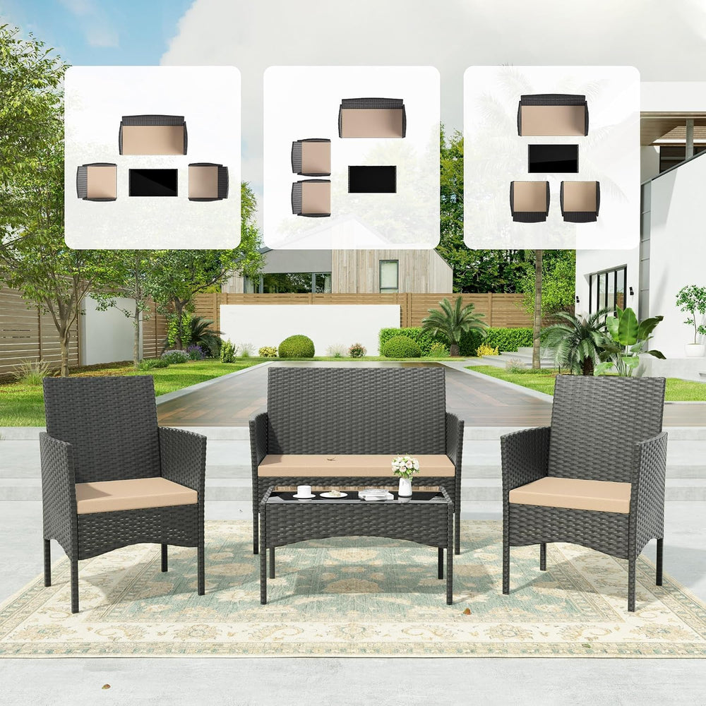 Kullavik 4 Piece Outdoor Patio Furniture Set, PE Wicker Rattan Chairs