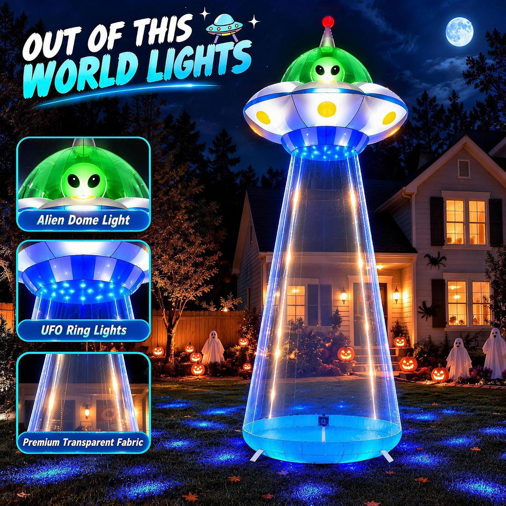 ZPISF 11 FT Halloween Inflatables UFO with Rotating LED Outdoor Decorations