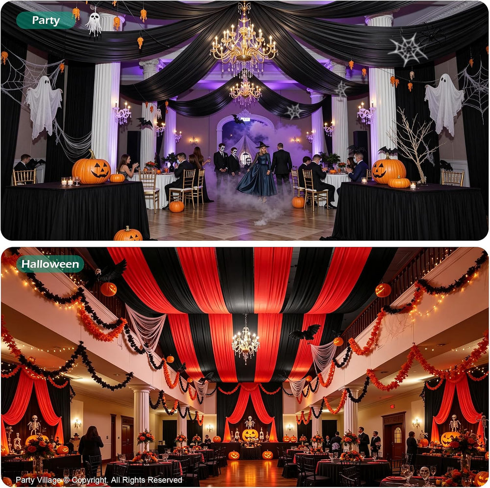4 Panels 5ft(W) x 20ft(L) Black Ceiling Drapes for Halloween Parties