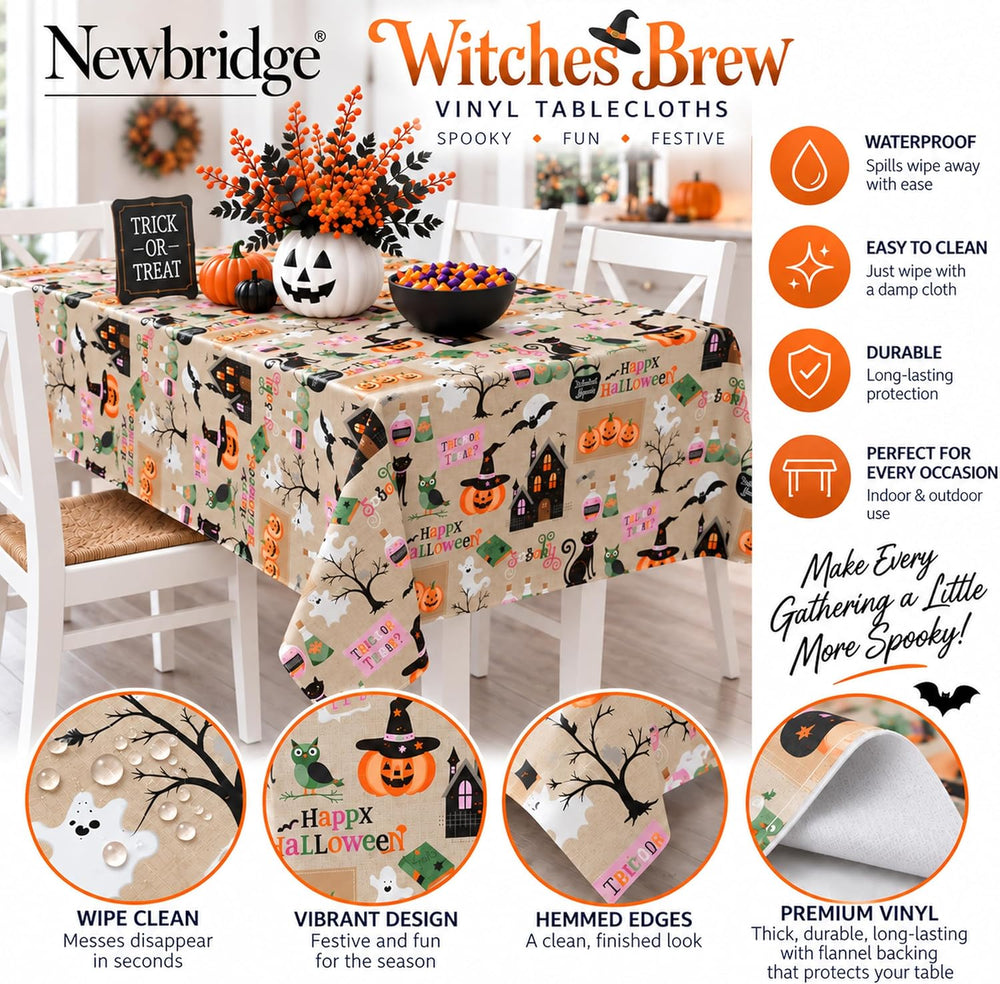 Newbridge Halloween Witches Brew 60 x 102 Inch Rectangle Vinyl Tablecloth